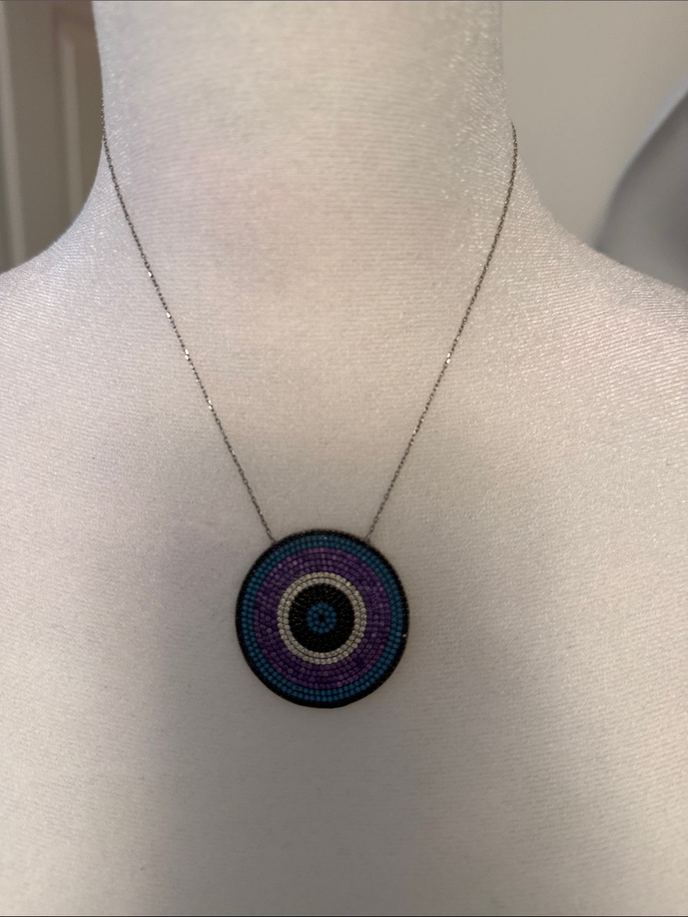 Beaded Purple & Blue Circle Pendant Necklace